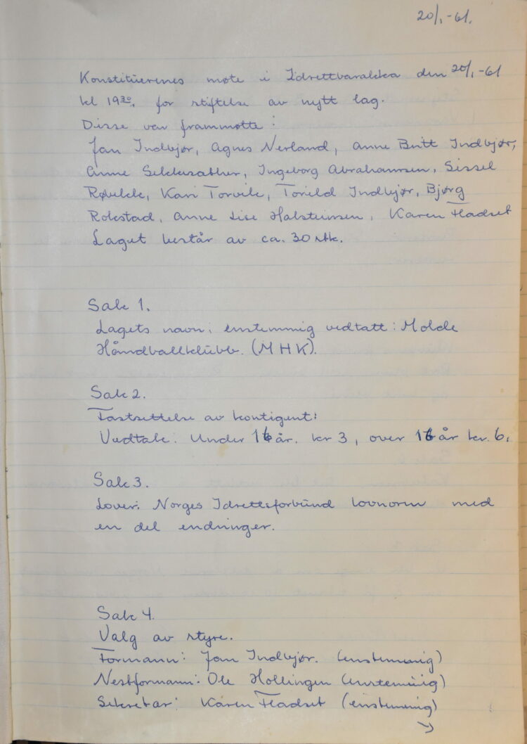 Møtereferatet fra 20. januar 1961 side 1